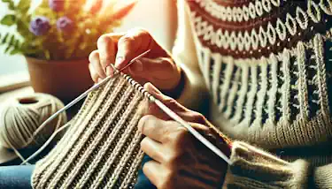 An image that shows a woman knitting ribbing.